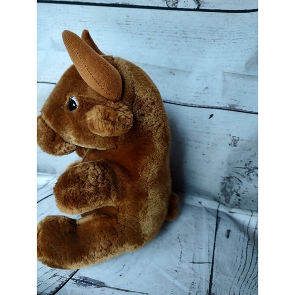 11 Inches LOGO BEAR LONG HORN BULL PLUSH STUFFED ANIMAL BROWN TOY SITTING - Picture 3 of 6